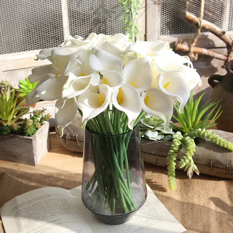 10 Stück künstliche Calla-Lilien, künstliche PU-Material, künstliche Blumen für Hochzeiten, Blumenstrauß, Brautparty, DIY, Brautsträuße, Zuhause, Party, Dekoration