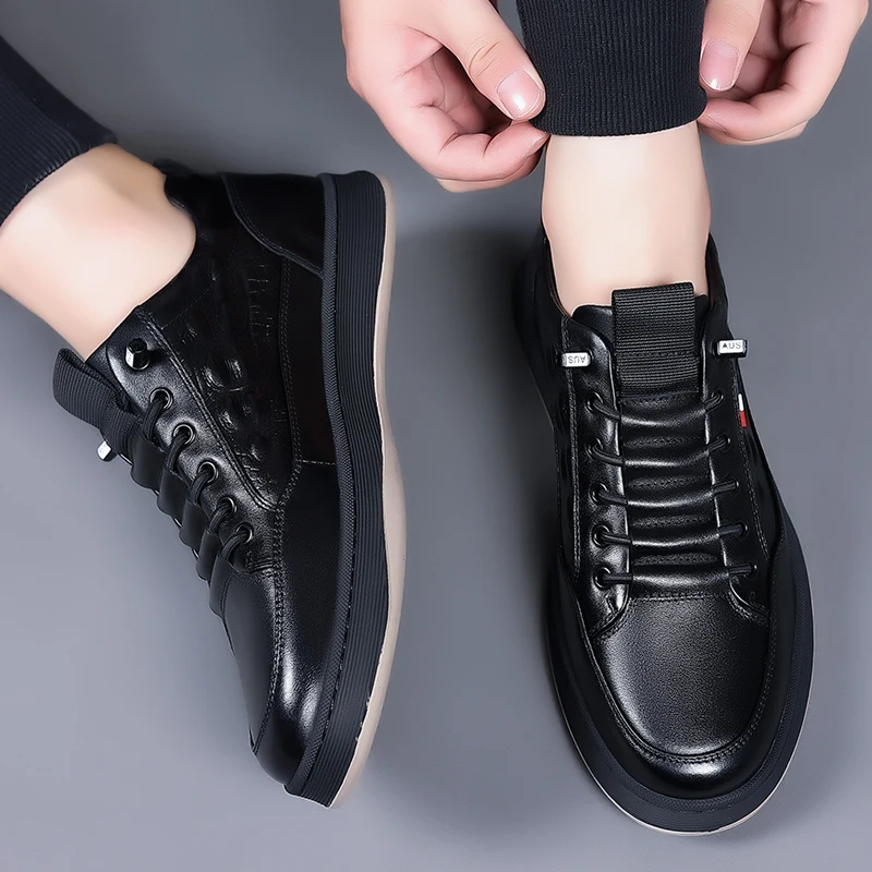 Herren Leder Sneaker, Vulkanisierte Freizeitschuhe Zum Laufen_voghion.com