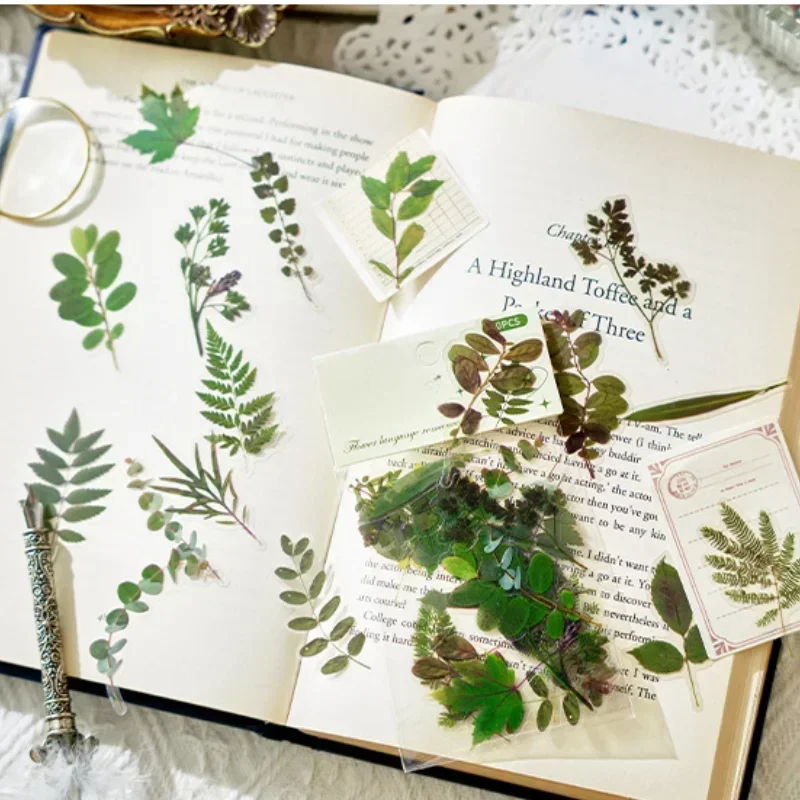 40pcs/set Natural Flower Sticker for Scrapbooking,Self-Adhesive Scrapbooking Sticker Supplies Journal for Card Making Letter DIY