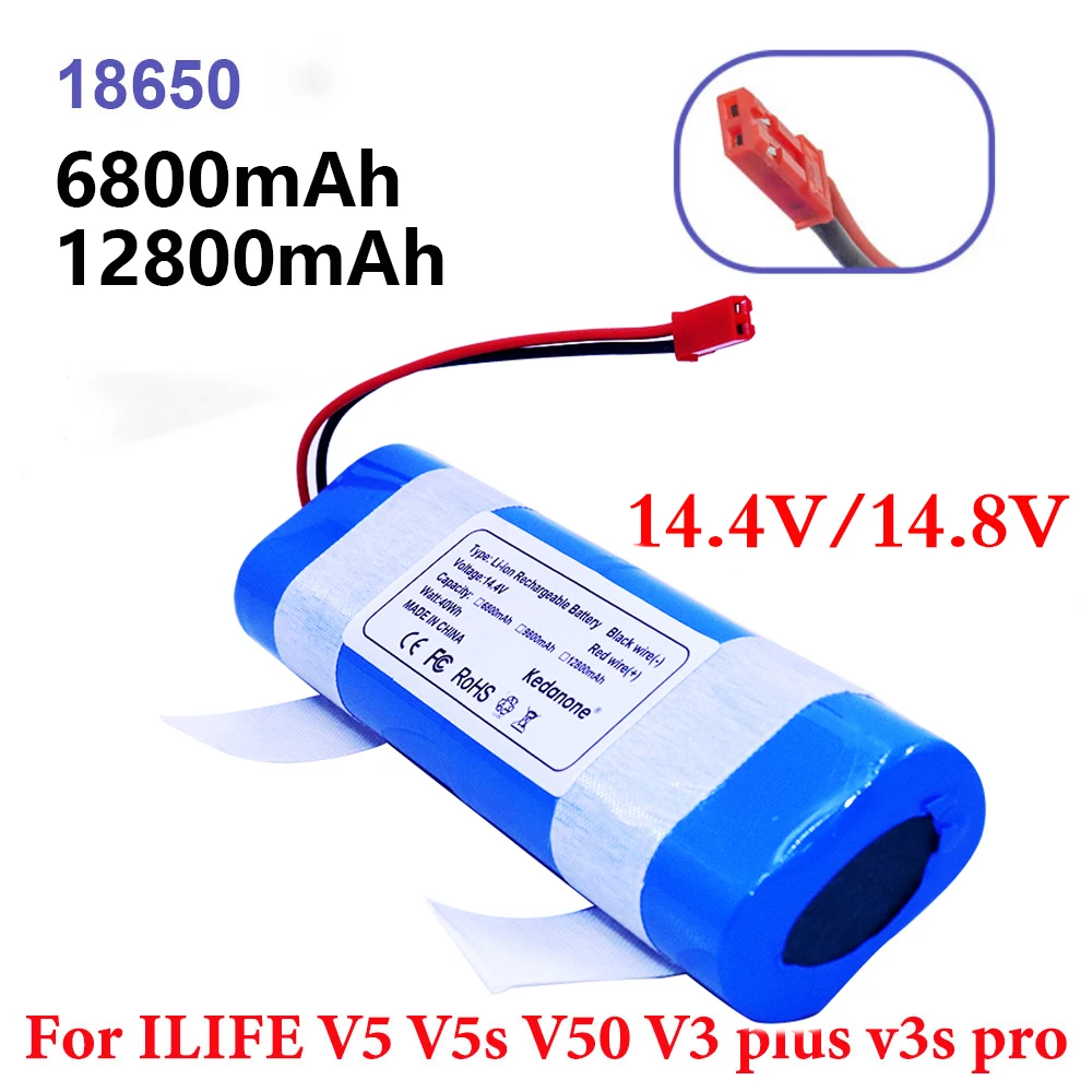 

14.8V 6800mAh 12800mAh Lithium Battery for ilife V5 V5s V50 V3 plus v3s pro Robot Vacuum Cleaner ilife v5s pro14.4v battery