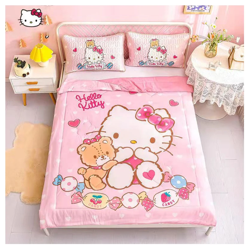 

Kawaii Sanrioed Anime Periphery Hello Kittys Student Dormitory Baby Bed Cool Feeling Silky Quilt Children Summer Cool Quilt