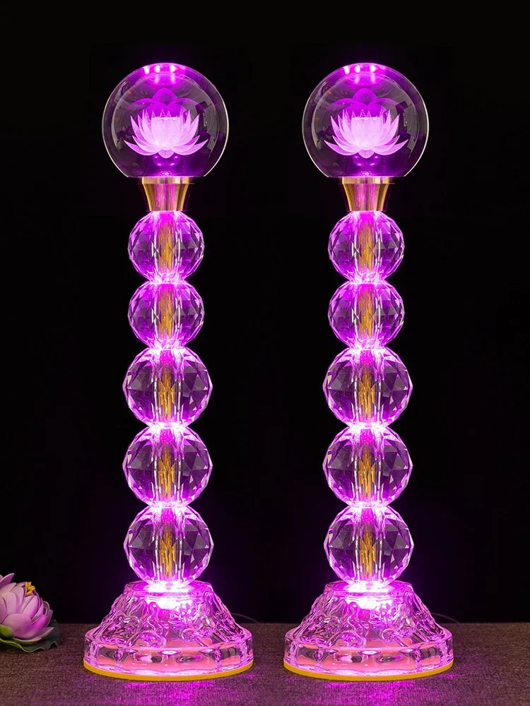 Temple Specific LED Seven Color Color Changing Crystal Lotus Lamp, Buddhist Light, Feng Shui, Home Decoration, Buddhist Supplies