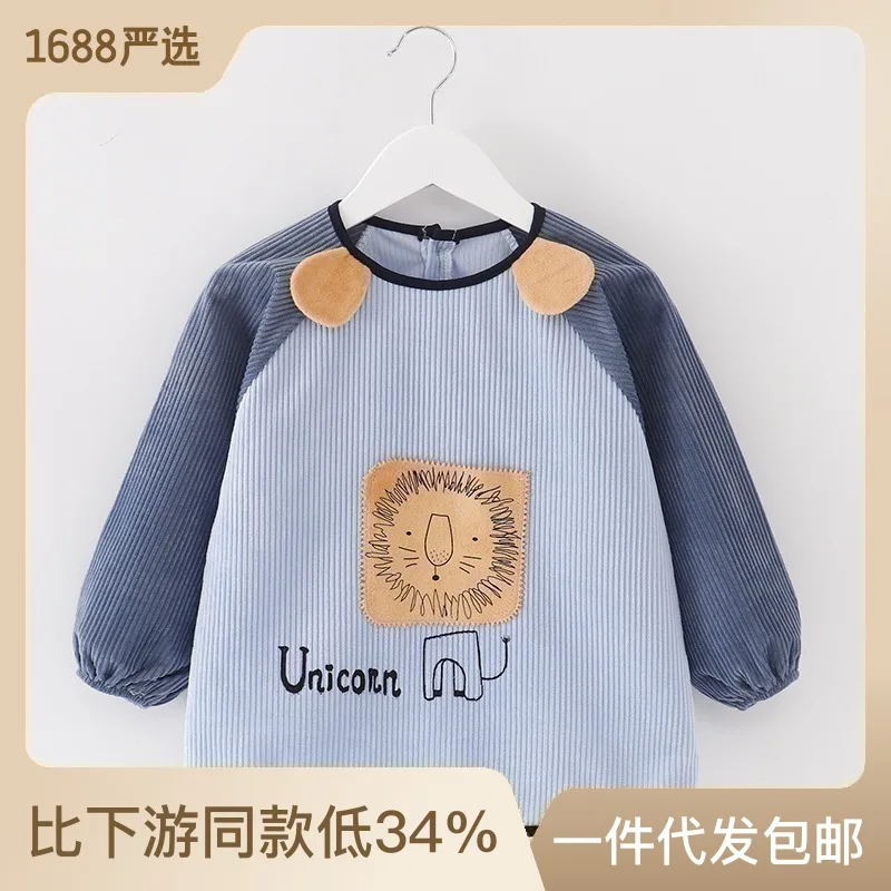 

Baby Gown Water and Dirt Resistant Children's Autumn and Winter Girls Bib Bib Eating Clothes Crystal Velvet Babies' Apron