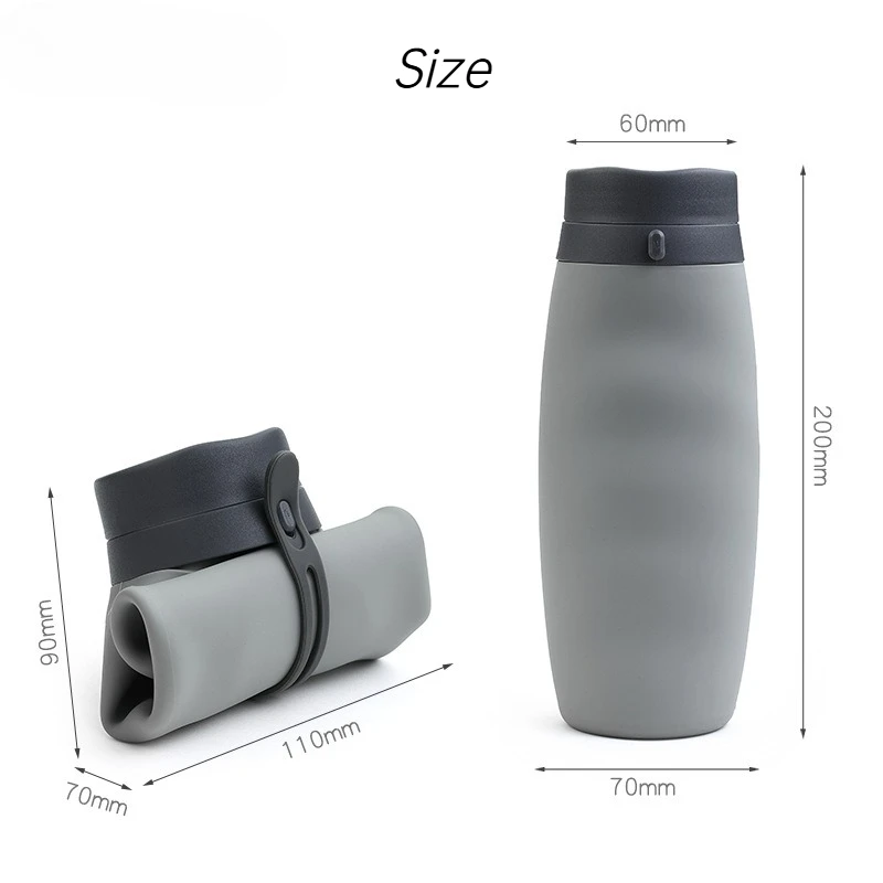 휴대용 실리콘 물병 600ml 접이식 야외 여행 사이클링 러닝 스포츠 내열 BPA 누수 방지