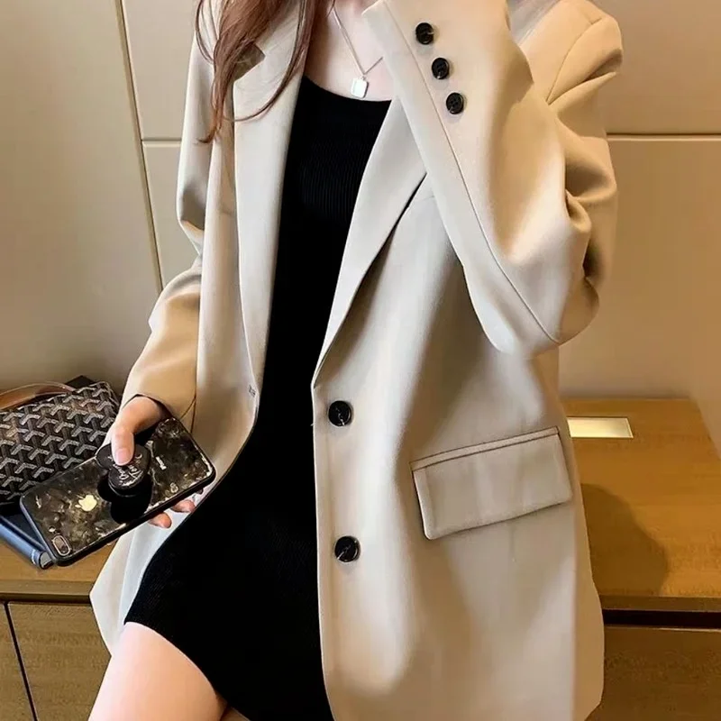 England Style Casual Commute Blazers Office Lady Fashion Lapel Single Breasted Solid Colors Formal Blazers Spring Autumn Outwear