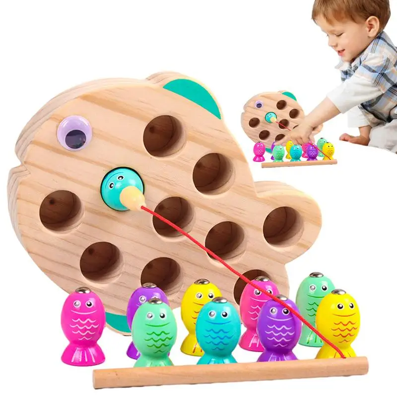 

Wooden Fishing Game Toy Parent-child Interaction Educational Magnetic Montessori Toy Fishing Catching Game Set Kids Gifts