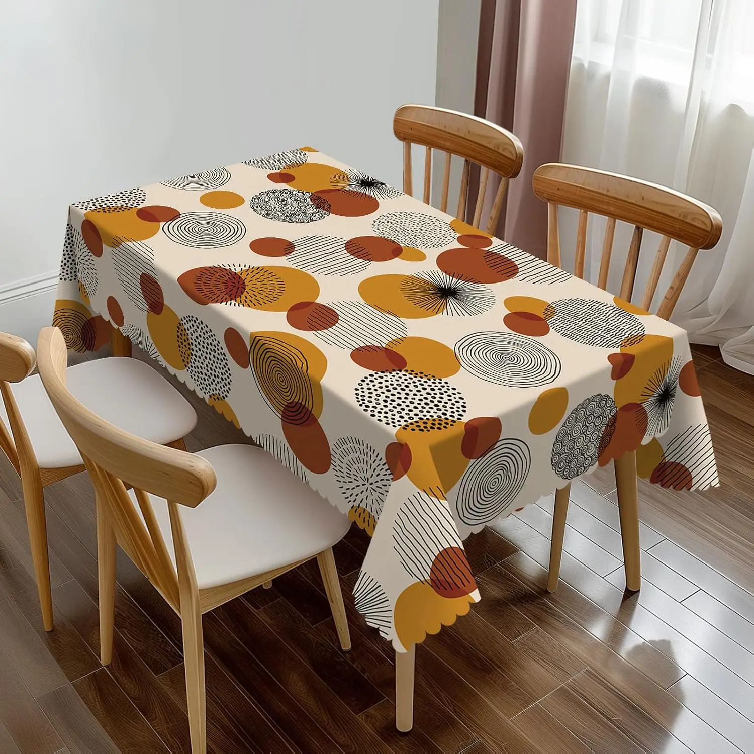 Nappe rectangulaire moderne à motifs géométriques abstraits, dessinée à la main, lavable, pour la maison, la salle à manger et la cuisine
