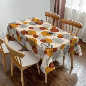 Nappe rectangulaire moderne à motifs géométriques abstraits, dessinée à la main, lavable, pour la maison, la salle à manger et la cuisine