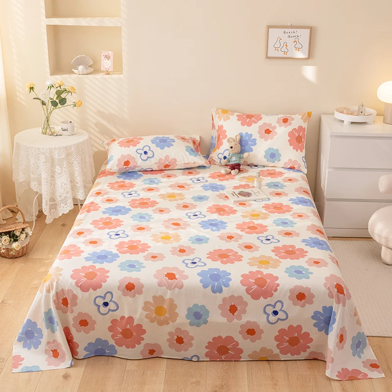 Bonenjoy 1pc 100 Cotton Flat Sheets For Double Beds Flower Print Top