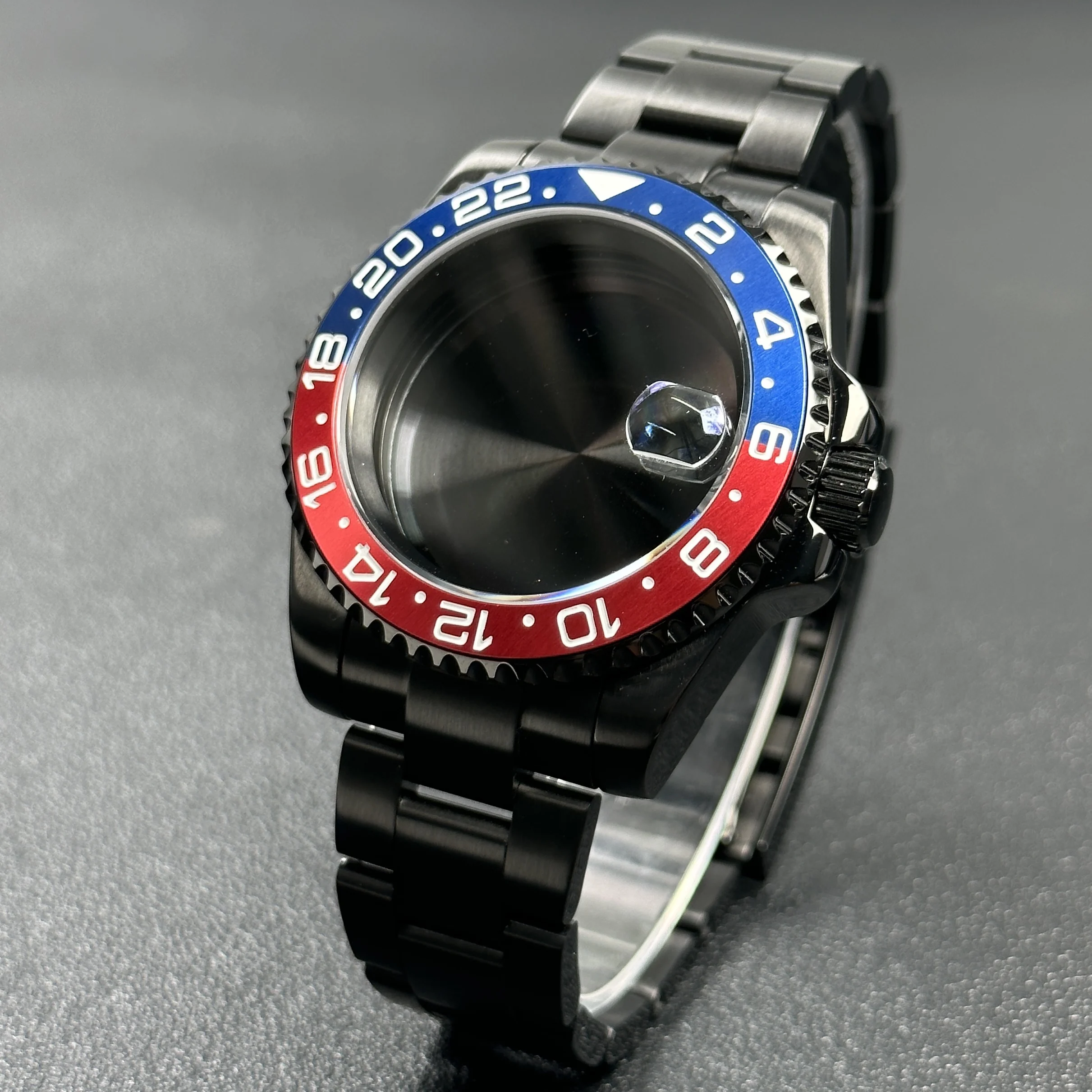 Elegant 40mm Black Watch Case with 120-Click Bezel for Automatic Mechanical Movement - Premium Dial Accessories