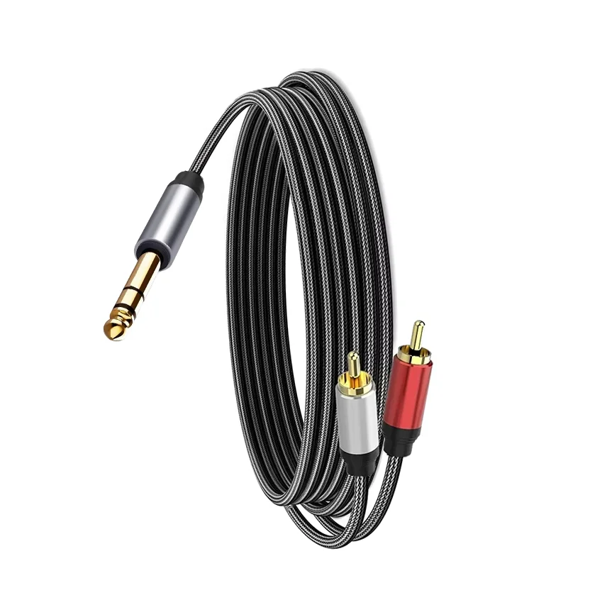 Premium 1/4 Inch TRS to Dual RCA Audio Cable with Stereo Jack and Y Splitter Adapter - Braided Cord Design