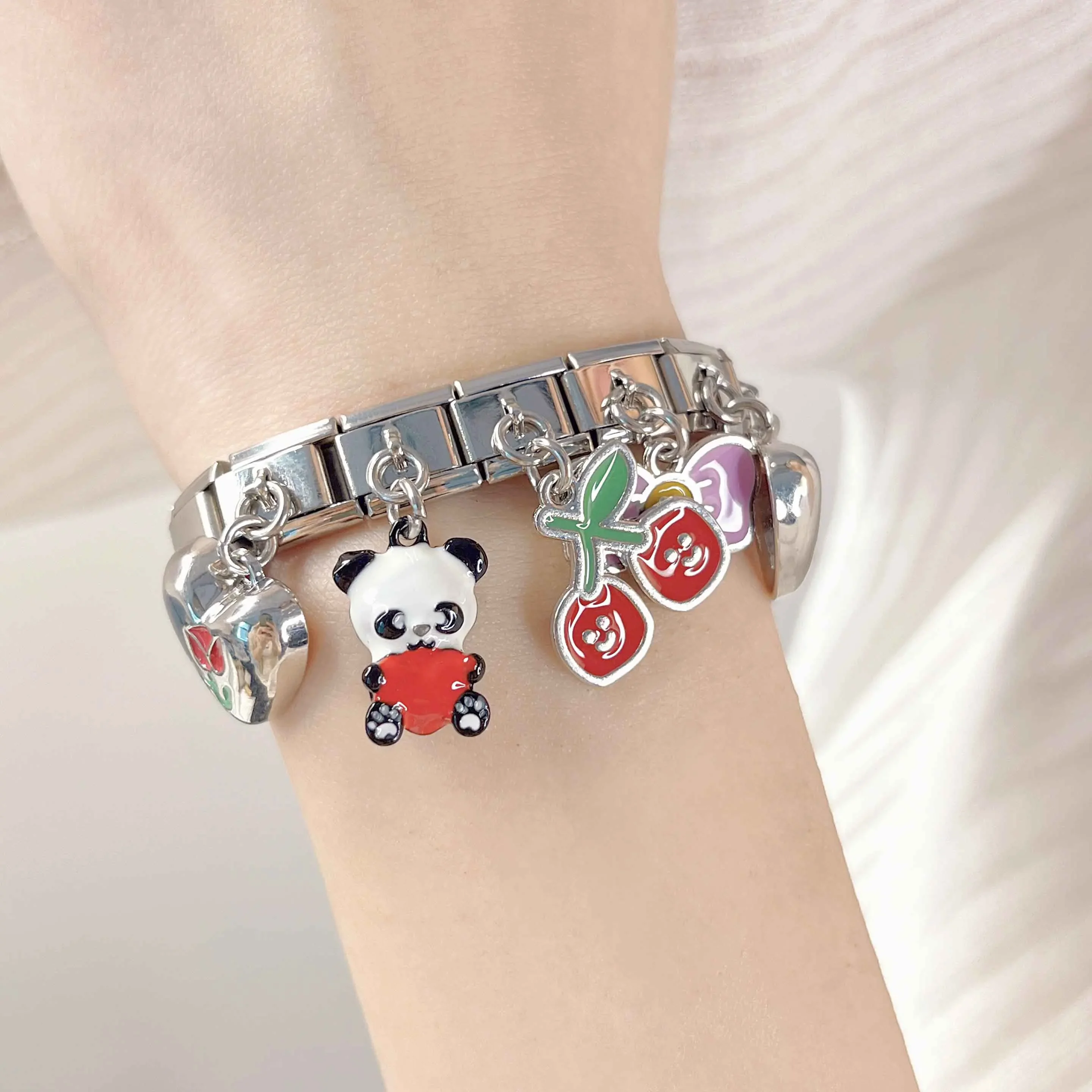 Charm Bracelet Bear Flower Cherry Tulip Heart Charm for 9mm Bracelet