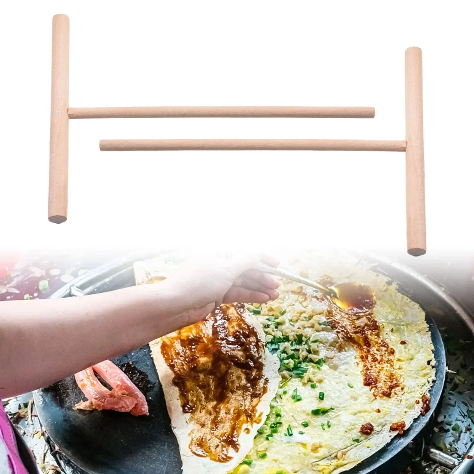 2pcs T Shape Wooden Crepe Maker Pancake Batter Spreader Stick Home Kitchen Tool DIY Pancake Restaurant Cateen Specially Supplie