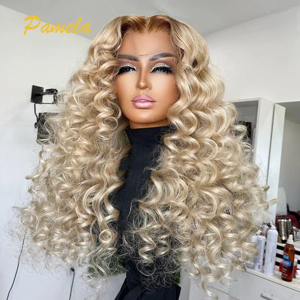 250% Density 613 Blonde Deep Wave 13x4 HD Transparent Lace Frontal Glueless Wig Human Hair Preplucked Ready To Wear For Women
