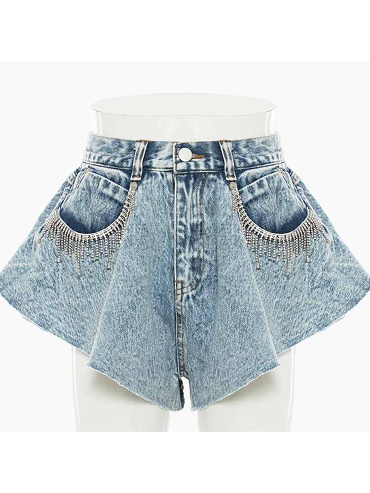 

HIGH STREET New Fashion 2023 Designer Skirt Women's Ruffled Hem Wide Leg Denim Shorts