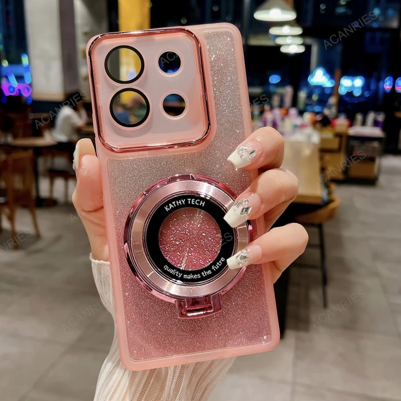 Glitter Silicone Case with Ring Magnetic Stand Cover