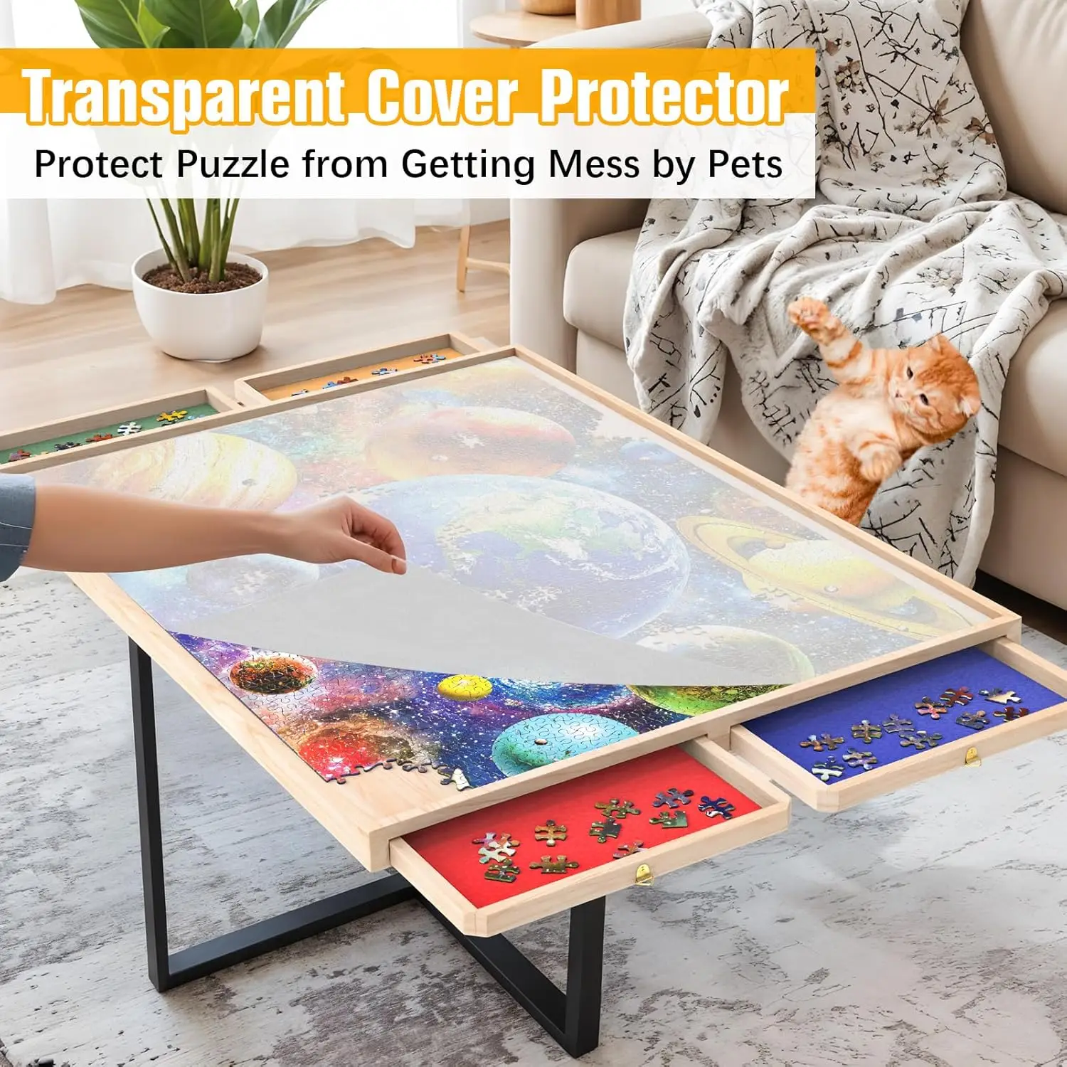1500 Piece Puzzle Board with Drawers Rotatable 360-Degree Wheels and Cover 34'' x 26'' Wooden Jigsaw Puzzle Table Puzzle Storage 3