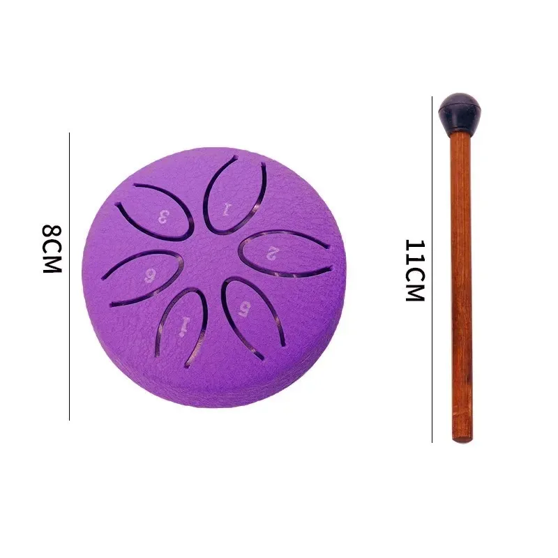 3-inch 6-tone Steel Tongue Drum Outdoor Rain Drum Instrument Mini Hand Drum with Drumstick Percussion Accessories Music