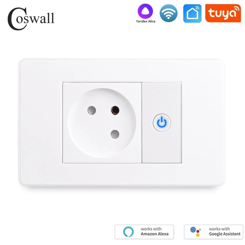 Coswall Us Size Israel Socket Grounded With Wifi Tuya / Smart Life On / Off Wall Light Switch