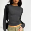 Women's Slim Top Long Sleeve Shirts Basic Crop Tops Going Out Fashion Solid Colour Round Neck Underscrubs Layer Slim Fit Tops 2
