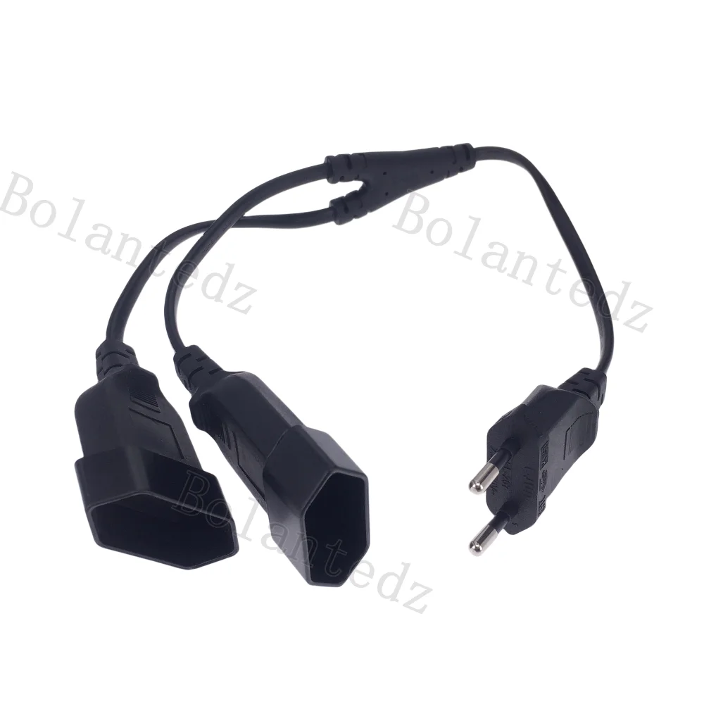 0.4M CEE7/16 EU 2 Prong Male to Female Dual Output 2 Ways Outlet Extension Cord European M/F Power Splitter Cable