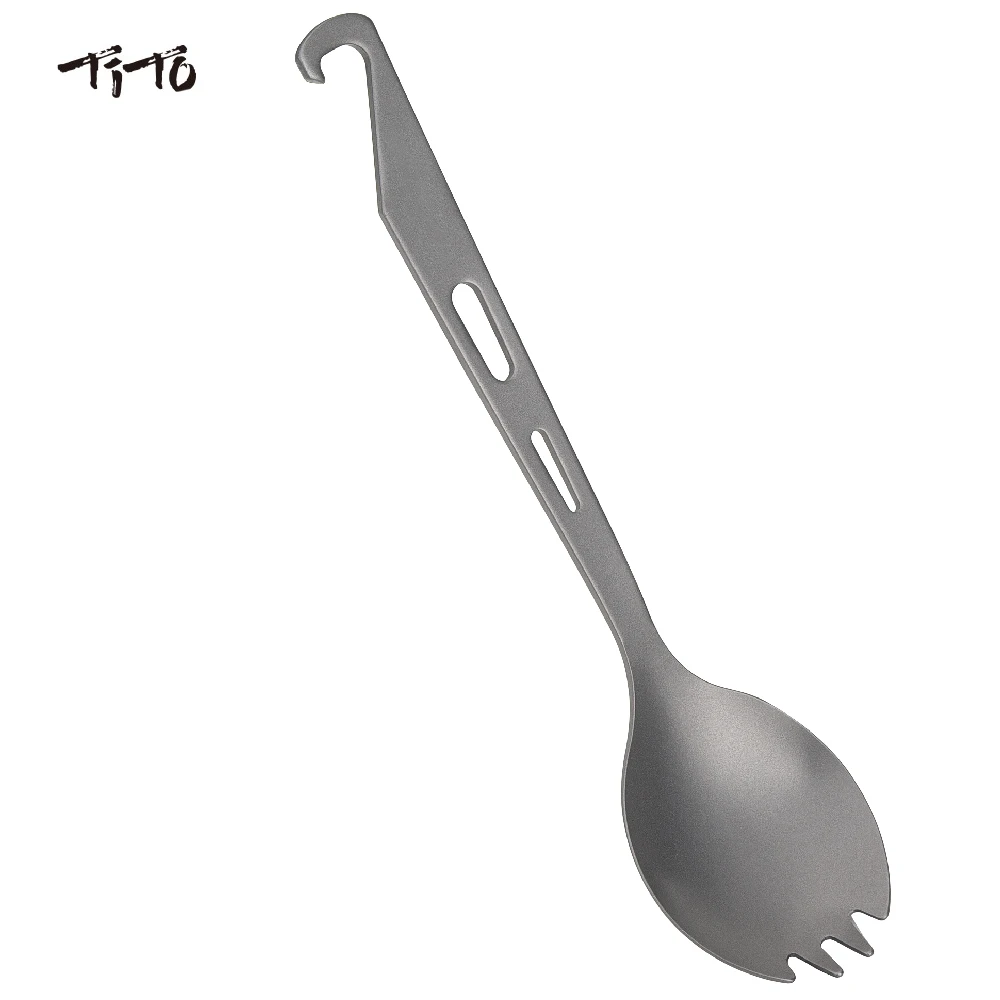 Camping Cutlery Portable Tableware Titanium Tableware 2 In 1 Outdoor Titanium Spork Camping Tableware Bottle Opener Hiking Picnic Titanium Spoon Fork Travel Backpacking