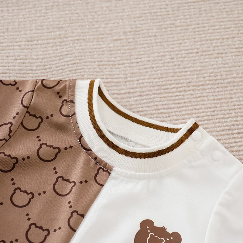 Baby Rompers Cotton Jumpsuit Baby Jumpsuit Newborn Clothes Cute Cartoon Patchwork Teddy Bear Comfortable And Soft Summer Boys And Girls 0-18 Short Sleeved Baby Jumpsuit