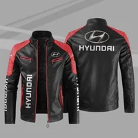 HYUNDAI Logo  Fleece Fur Leather Jacket Men Winter Fashion Zipper Straight Hem Formal Casual Coats Bomber Leather Jacket 1