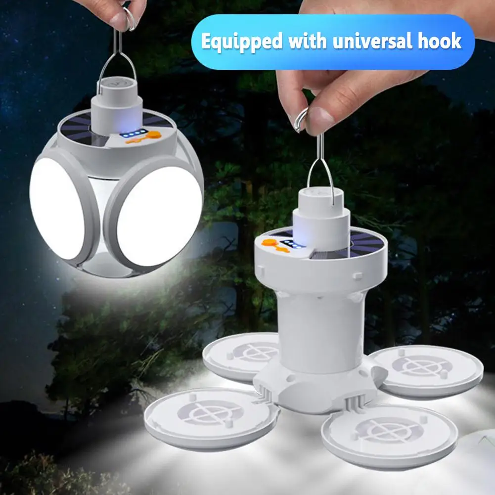 1200mAh Camping LED Lantern Solar USB DC Rechargeable LED Tent Night Light IPX4 Waterproof 5 Modes Hiking Tent Lamp