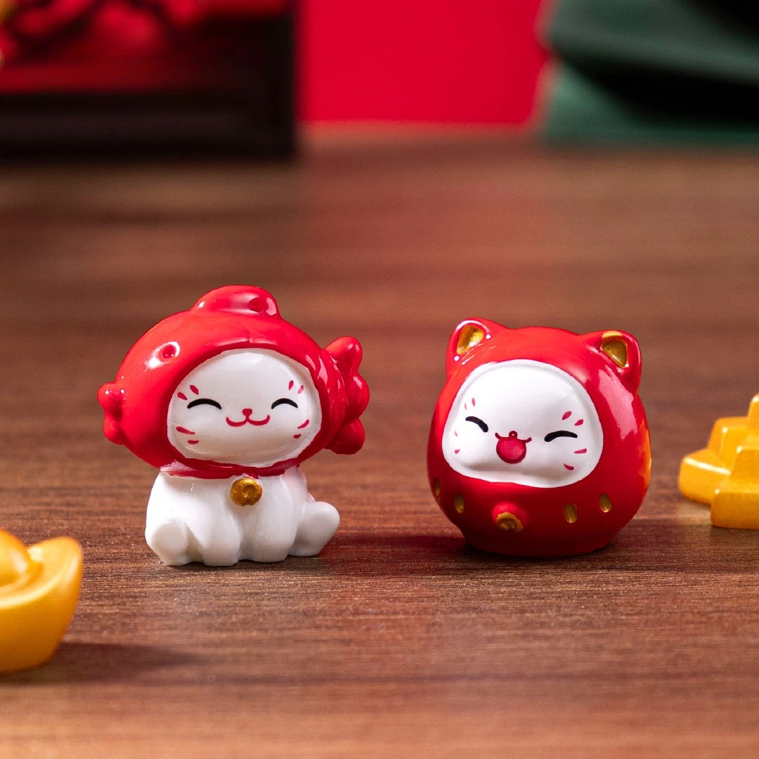 6/12pcs New Chinese Cartoon Maneki Neko Ornaments Animal Figurine Lucky Cat Model Good Luck Wealth Home Desktop Car Decoration 4