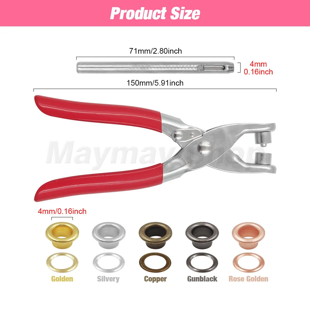1 Set Grommet Eyelet Plier Set Eyelet Hole Punch Pliers Kit With 100sets 4mm Metal Eyelets Grommet Tool Kit For Leather Craft Eyelet Punch Tool Set Grommet Eyelet Kit Grommet Punch Tool Grommet Tool Kit Grommet Tool