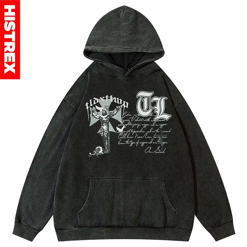 

HISTREX-Jesus Hoodie Men,Washed Hooded Sweatshirt Streetwear,Harajuku 100% Cotton Goth Oversize Pullover,Grunge Y2k Hoody Jacket
