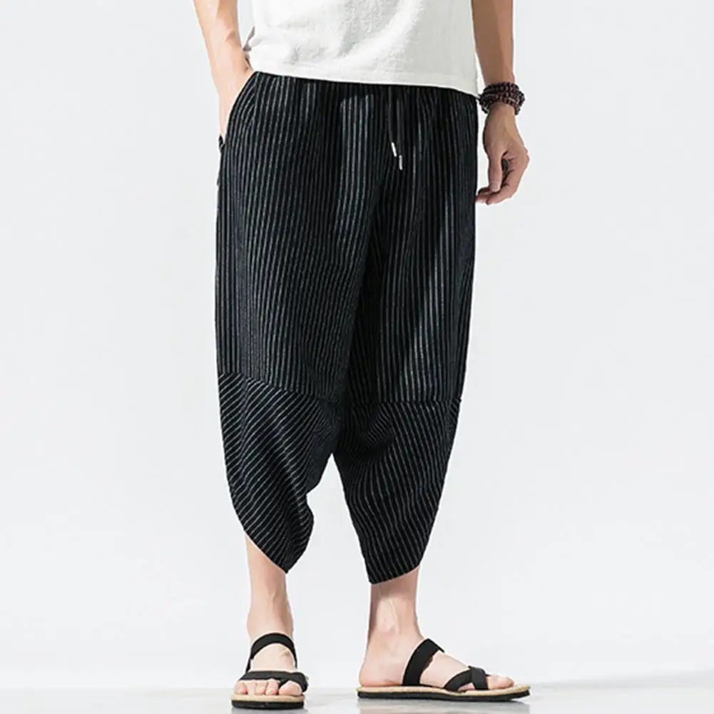Description Picture 6 of itemCropped Carrot Trousers Men Summer Cropped Pants Men's Summer Cropped Pants with Elastic Drawstring Waist for Streetwear
