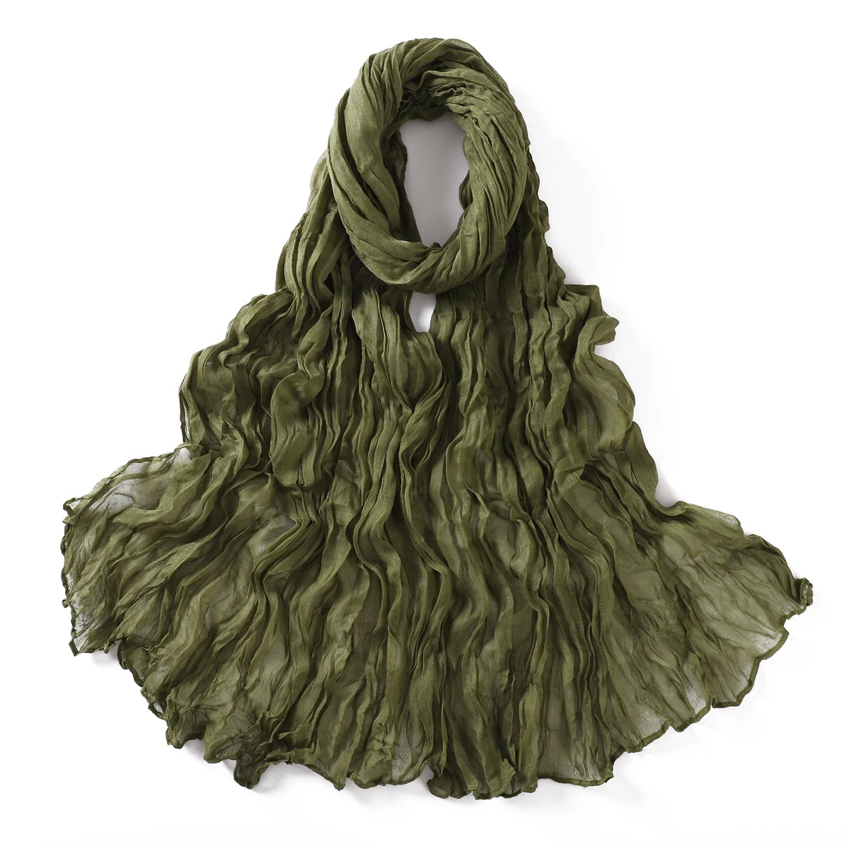 Women's Lightweight Crumpled Cotton Voile Scarf - Spring Solid Color Shawl Wrap