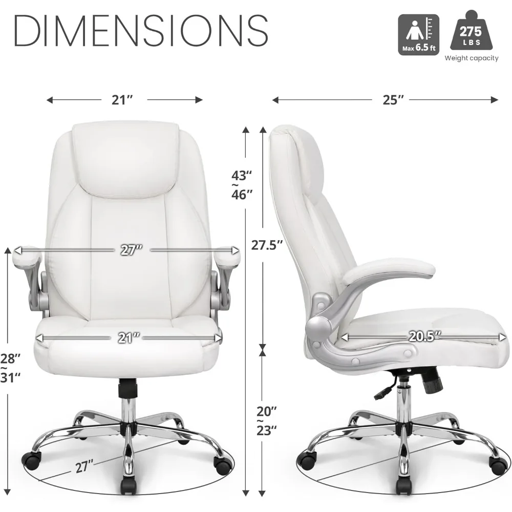 Office Chair PU Leather Executive High Back Computer Desk Chair Adjustable Height Flip-up Armrests Lumbar Support Swivel Rolling 3