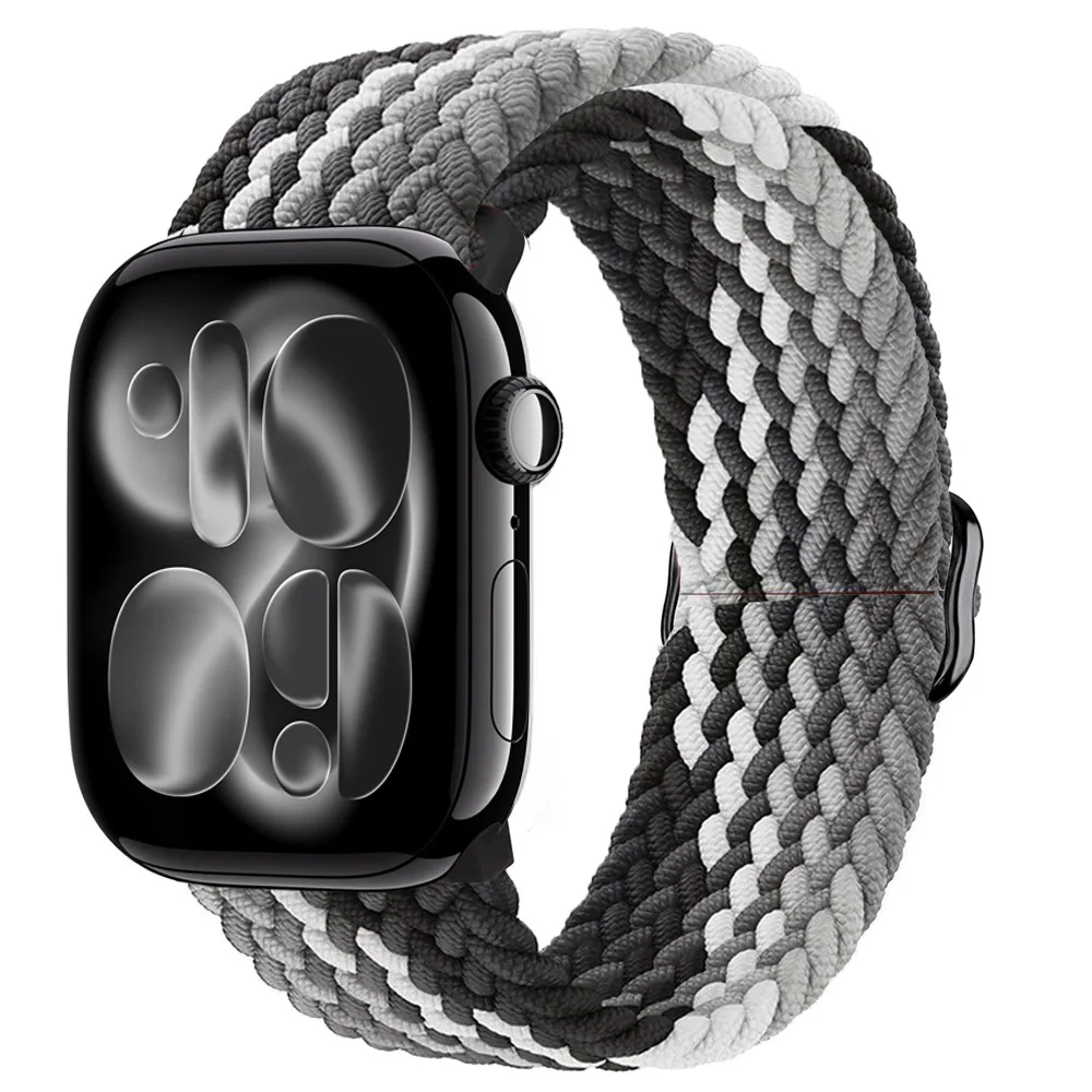 Adjustable Elastic Nylon Braided Watch Strap, Black