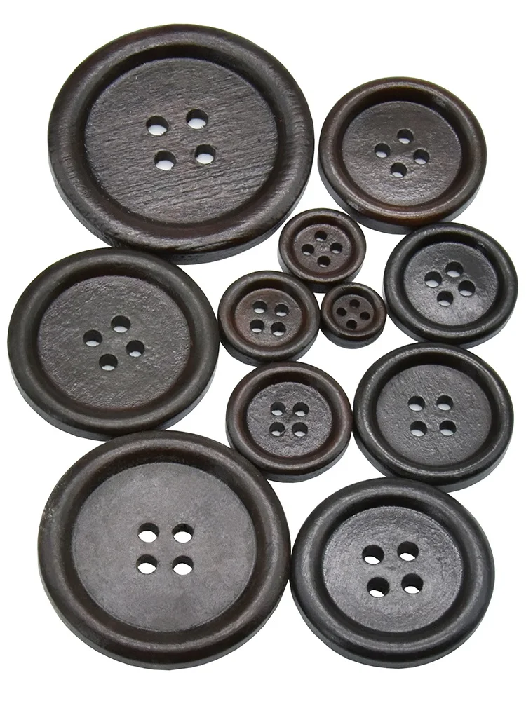 10PCs 30PCs 천연 나무 라운드 배관 나무 단추 10-30mm 바느질 액세서리 의류 Diy 장식 단추 커피 4 구멍