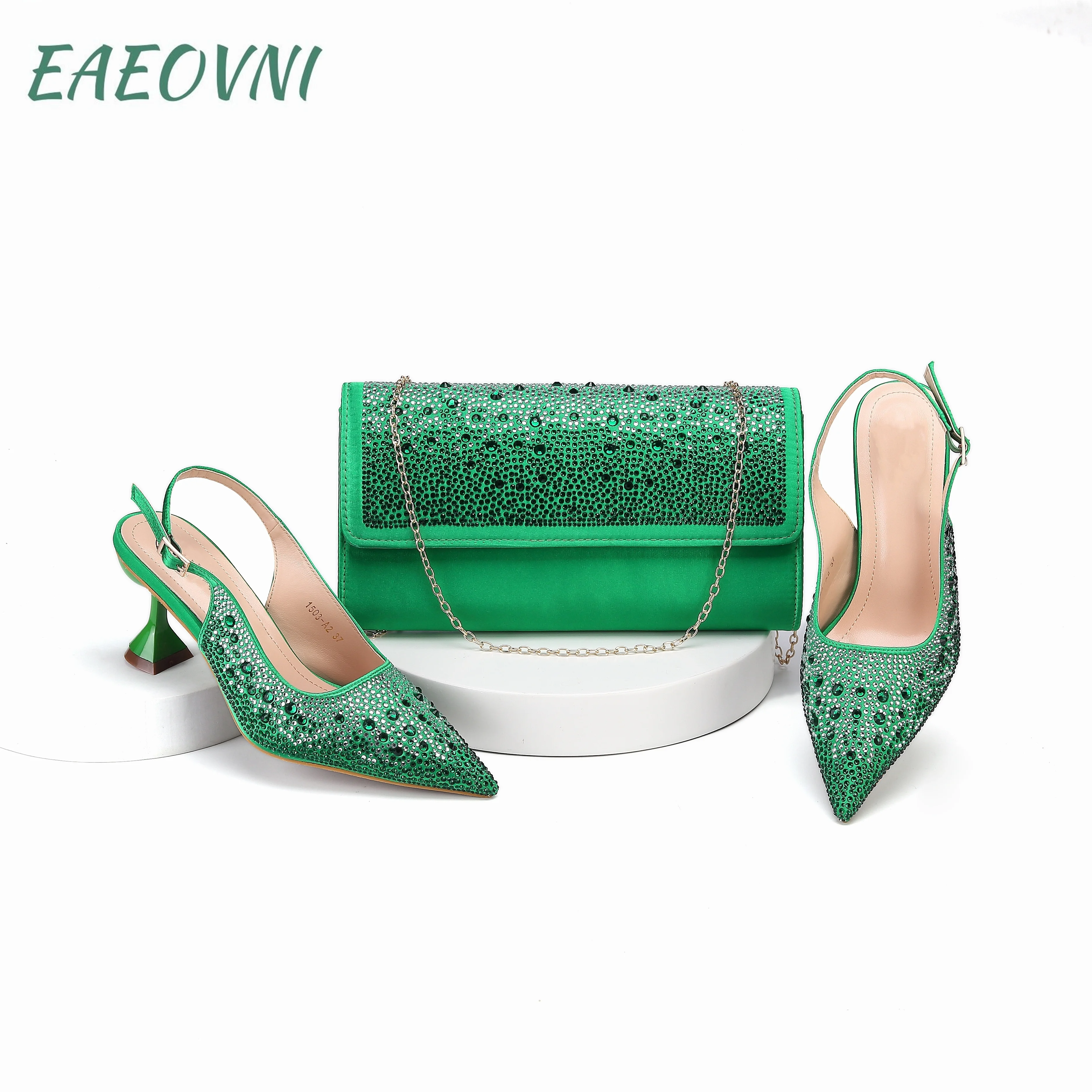 

Summer New Coming Italian Design Green Color Shoes And Bag To Match Set Nigerian High Heels Party with Mature Style