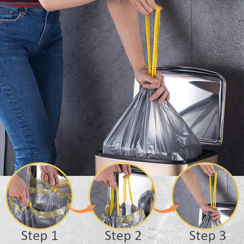 15L20L25L Extra Thick Drawstring Garbage Bag Household Drawstring Type Thickened and Enlarged Garbage Bag 50*60cm 15pcs Per Roll