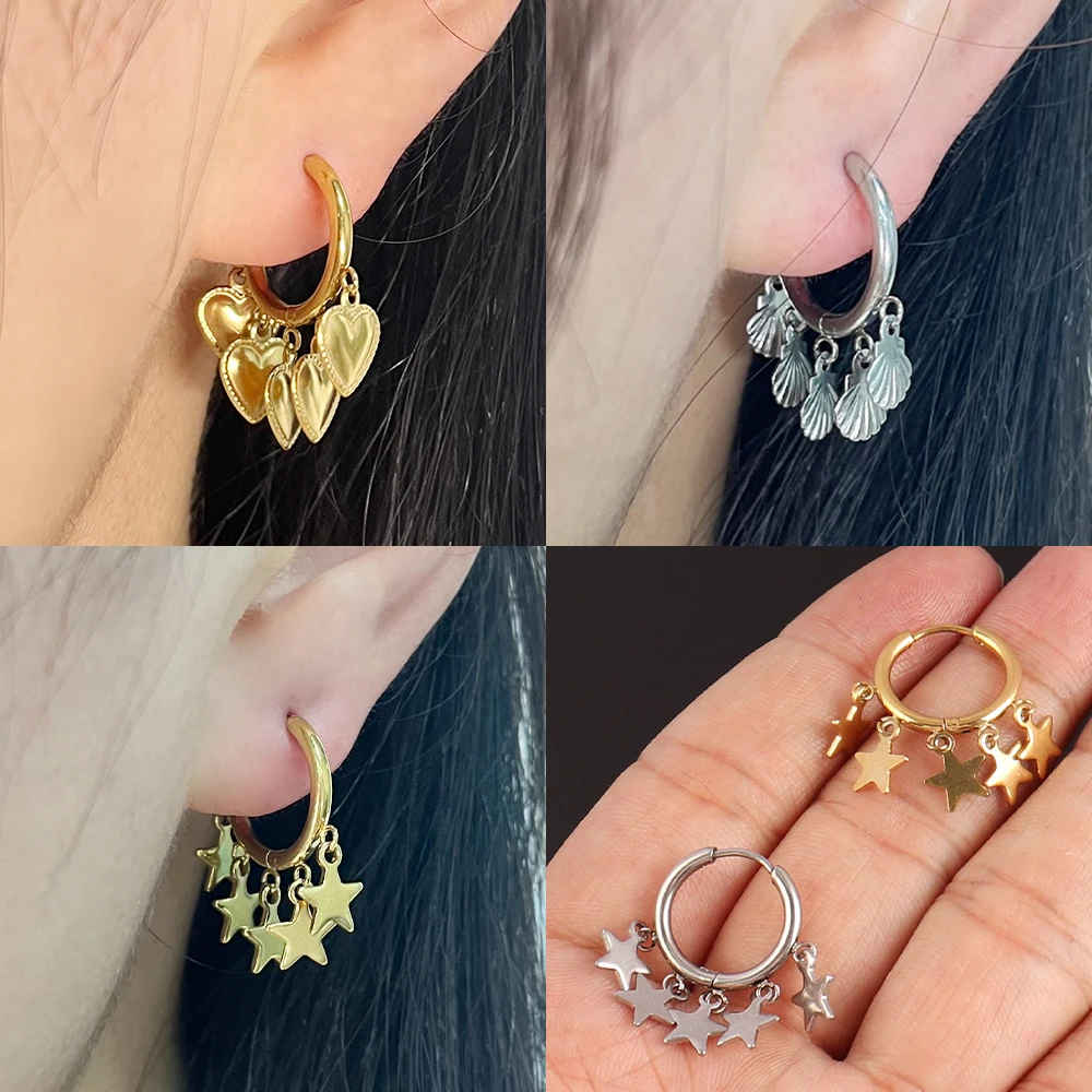 316L Stainless Steel Earring Hoop Earrings For Women Chain Earring Charm Geometric Round Star Snake Pendant Earring Jewelry Gift 6