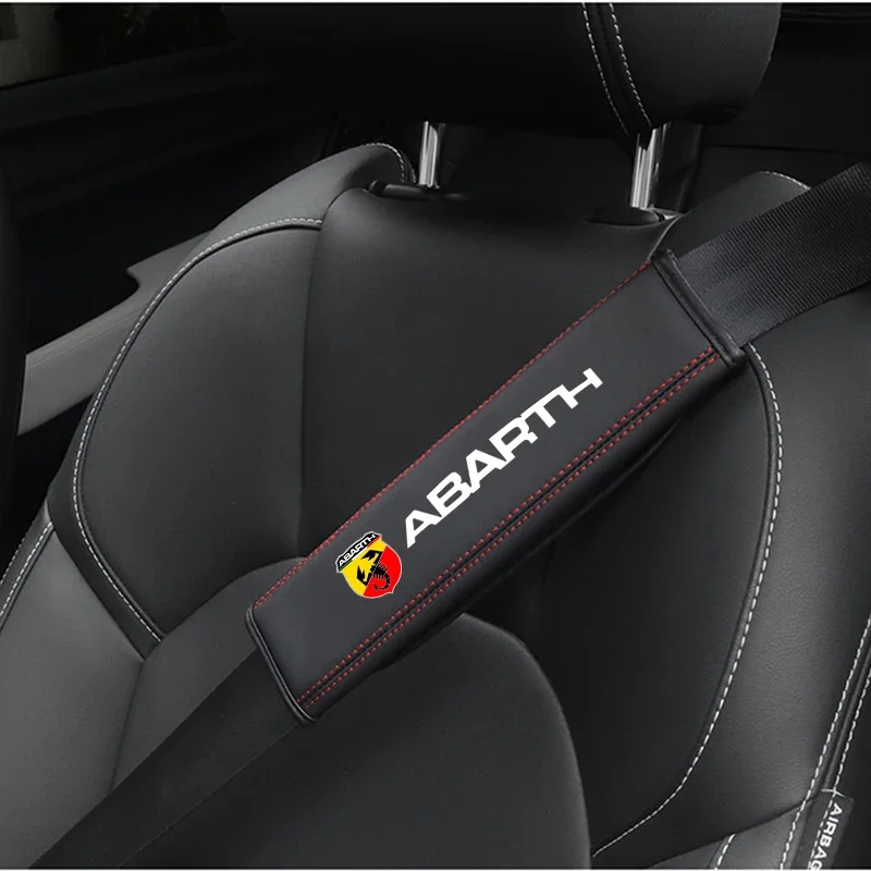 1pc Cowhide Car Interior Seat Belt Protector Cover For Fiat Abarth 595 Abarth 500 124 Spider car accessories seat belt covers seat belt protector car seat belt accessory