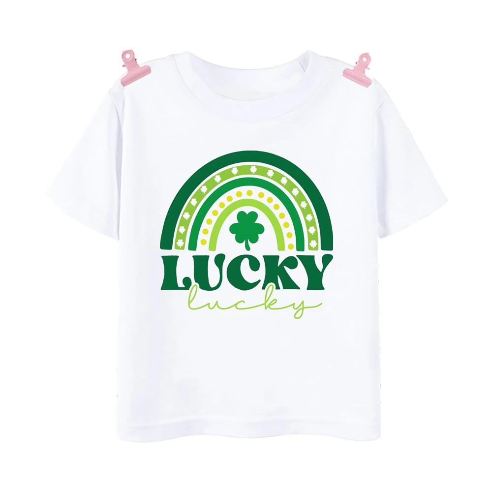 Rainbow Lucky Print Kids Shirts St. Patrick's Day Party Boys Girls Outfit T-shirt Holidy Child Short Sleeve Tops Toddler T Shirt 4
