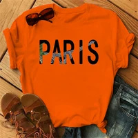 Orange Crop Top Women Summer Paris Letters Print Y2k T Shirt Ladies Short Sleeved Luxury Tee.jpg