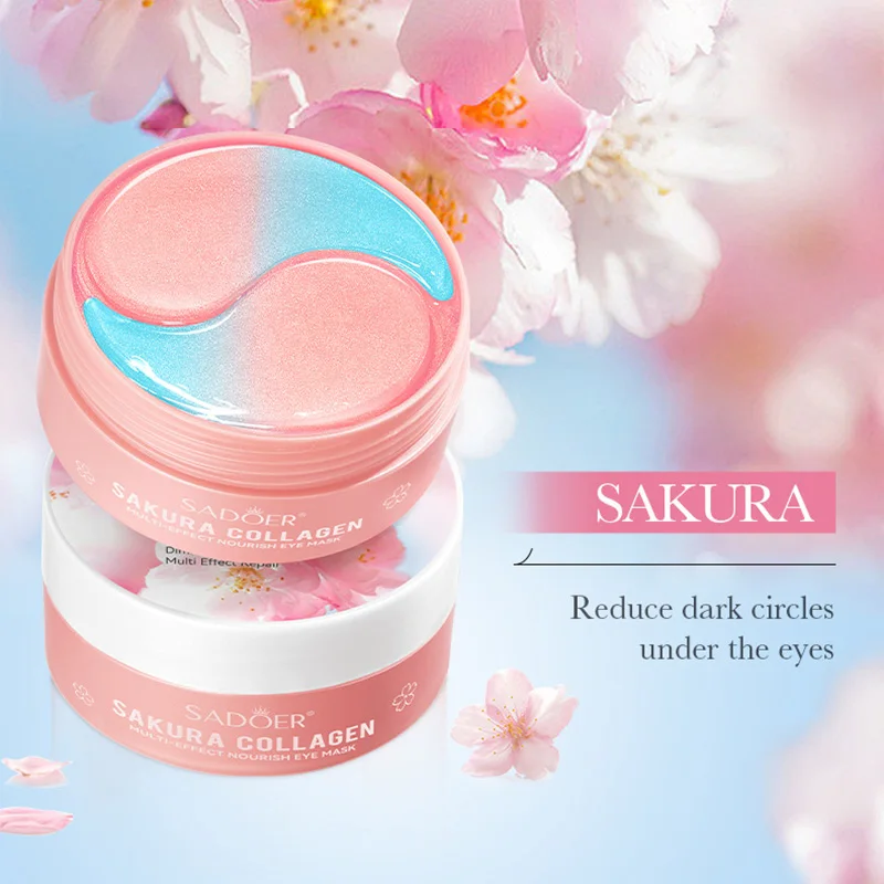 60pcs SADOER Sakura Crystal Collagen Eye Mask Anti Dark Circles Moisturizing Anti-wrinkles Anti-aging Eye Patches Eyes Gel Masks