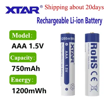 Batterie ricaricabili agli ioni di litio XTAR 1.5V AAA 1200mWh 750mAh, ricaricabili fino a 1200 volte, celle ecologiche