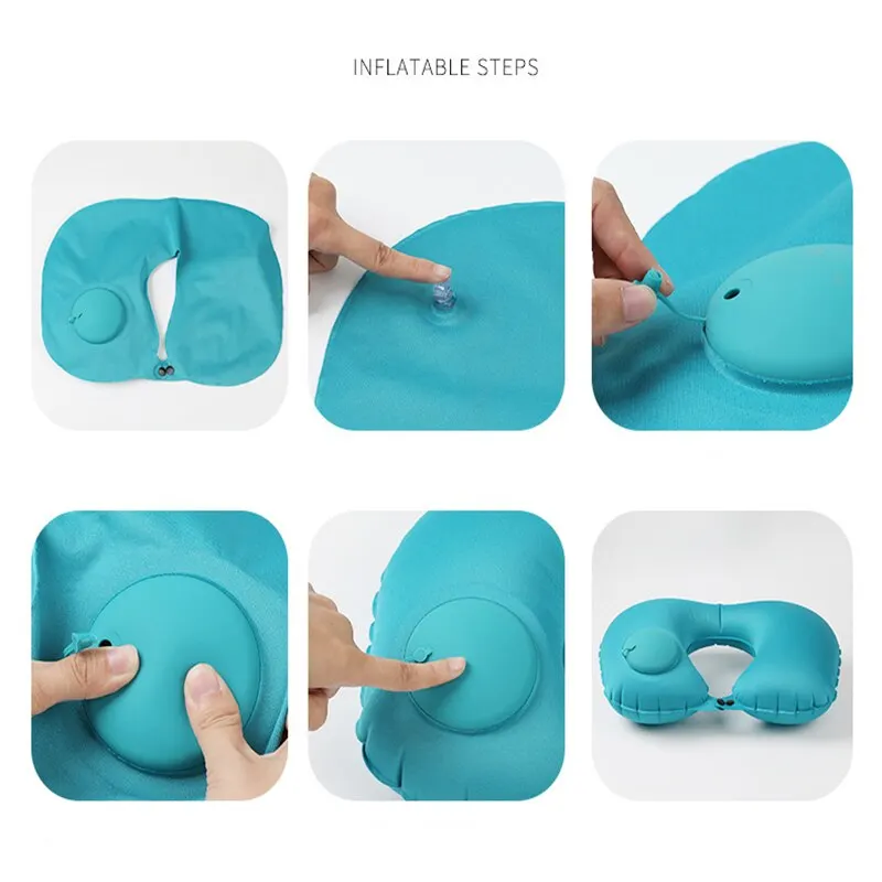 Neck Pillow 1pc Inflatable Travel TPU Pressed U-shaped Pillow Outdoor Travel Portable Neck Protection