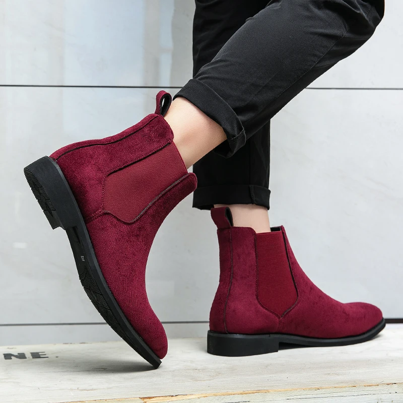 HOT Chelsea Boots Dark Red Suede Boots Chelsea Boots Mens