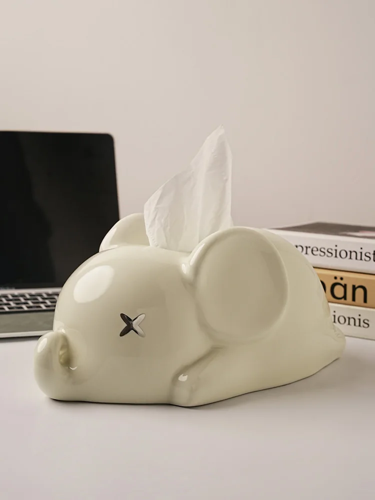 

Beihan Mei Milk Oil Wind Elephant Ceramic Creative Tissue Box Living Room Dining Table Tea Table Drawing Paper Box Home Desktop