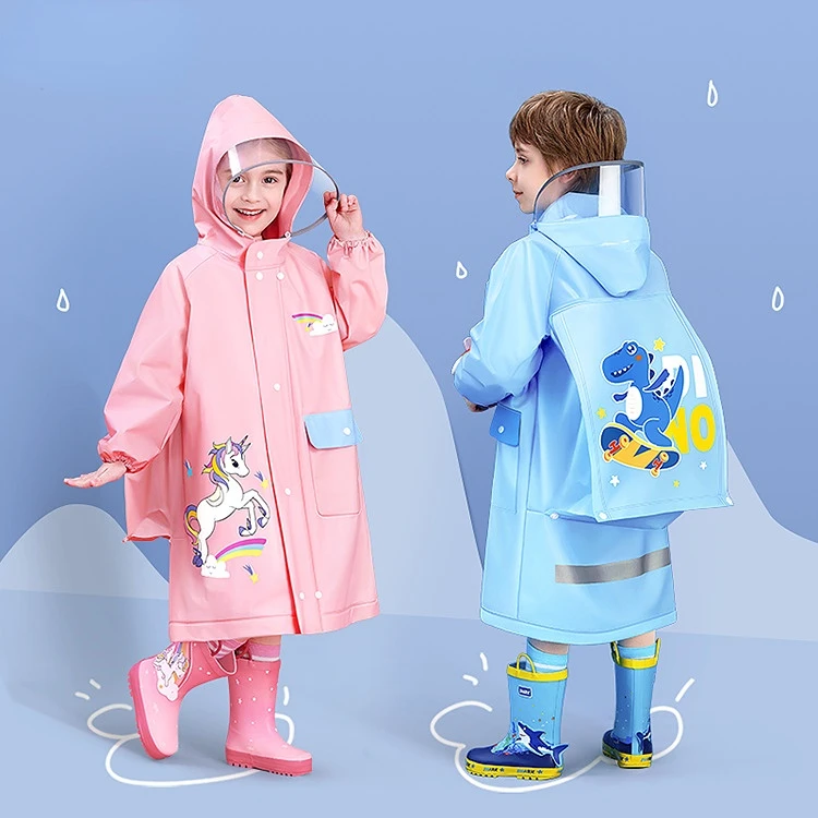 

Children's Waterproof Raincoat Conjoined Whole-body Student Baby with Schoolbag Poncho Kids Rain Coat