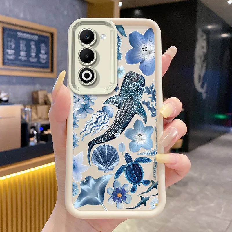 Shockproof Silicone Phone Case with Fish and Flower Print Design